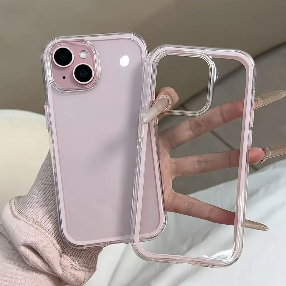 Funda de lujo con marco de color caramelo y parte trasera transparente, para iPhone 17 16 15 14 13 12 Pro Max 11 16PLUS 17, acrílica a prueba de golpes con borde protector 3