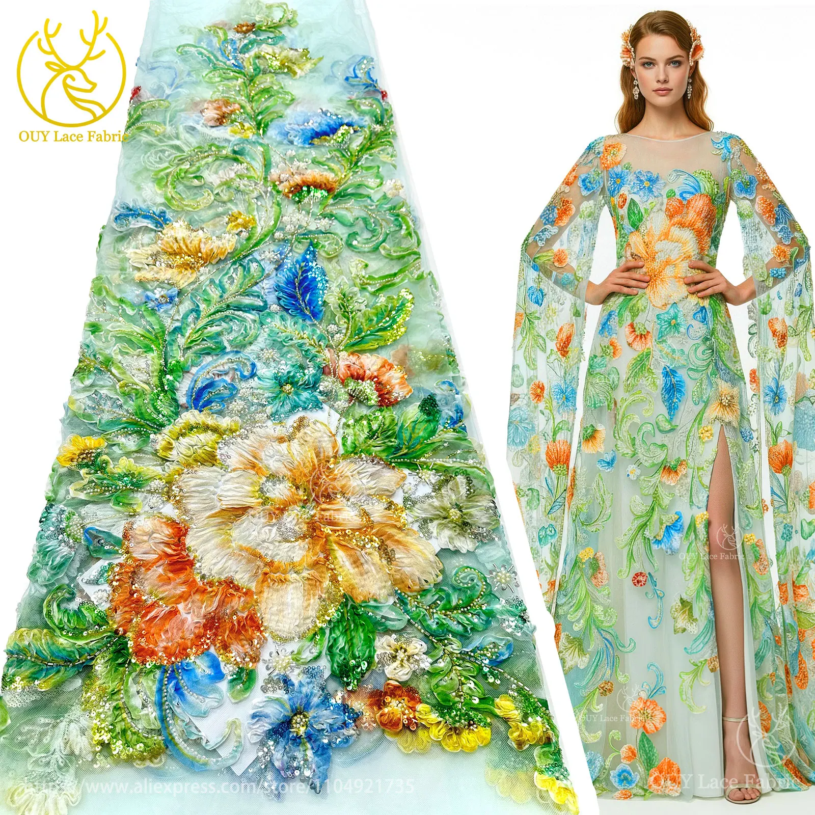 3d floral africano frisado tecido de renda 2026 de alta qualidade nigeriano francês lantejoulas renda adequado para vestidos de festa de casamento feminino