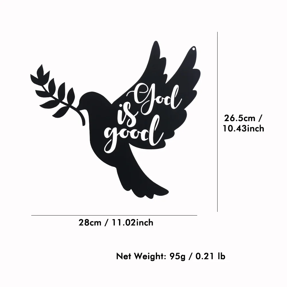 Dove of Peace Metal Wall Decor CutOut Black Sign Pigeon Silhouette GOD IS GOOD Word Plaque Room Dining Study House Decoration