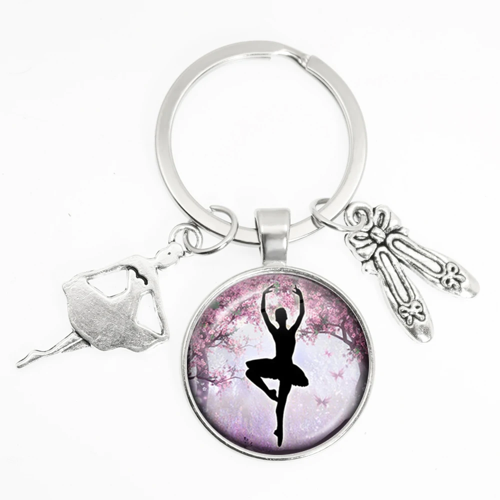 Ballerina Figure Silhouette Keychain Ballet Glass Pendant Charm Keychain Customizable Dancer Lover Gifts Jewelry For Girl