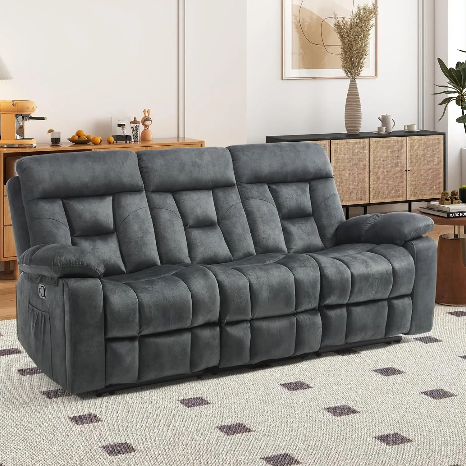 

Раскладной диван для гостиной, очень широкий современный диван-реклайнер на 3 места с ручным управлением, скрытыми подлокотниками и подстаканниками, на заказ