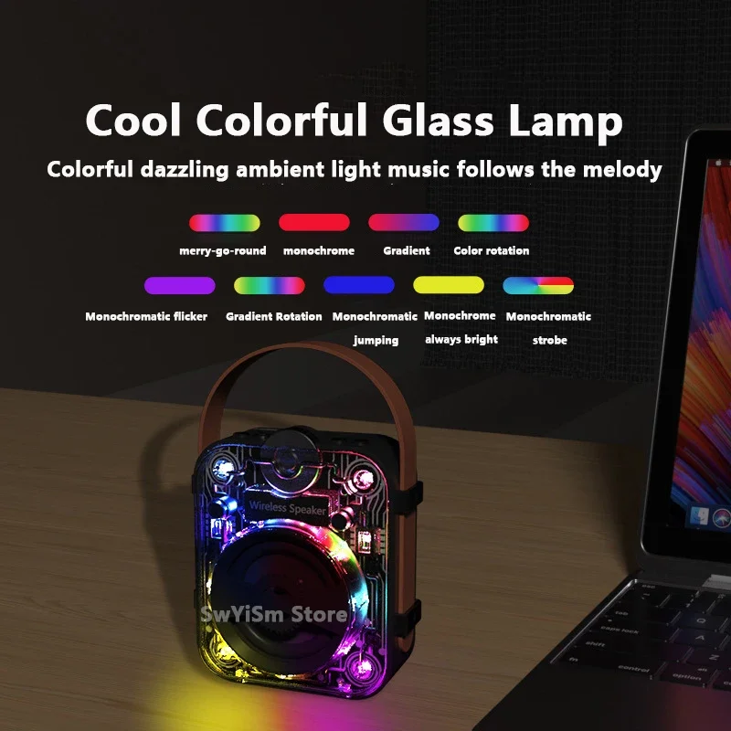 Transparent Mecha Fashion Portable RGB Pickup Rhythm Light Game Bluetooth Speaker Caixa De Som Camping Heavy Bass Family Party
