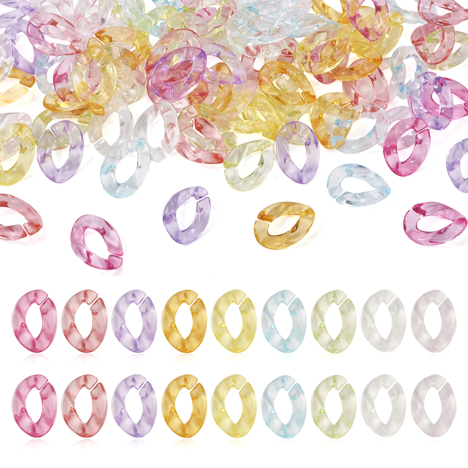 

225Pcs Transparent Acrylic Chain Link Twisted Open Ring Link Connectors for Jewelry Making DIY Bracelet Necklace Lanyard Finding