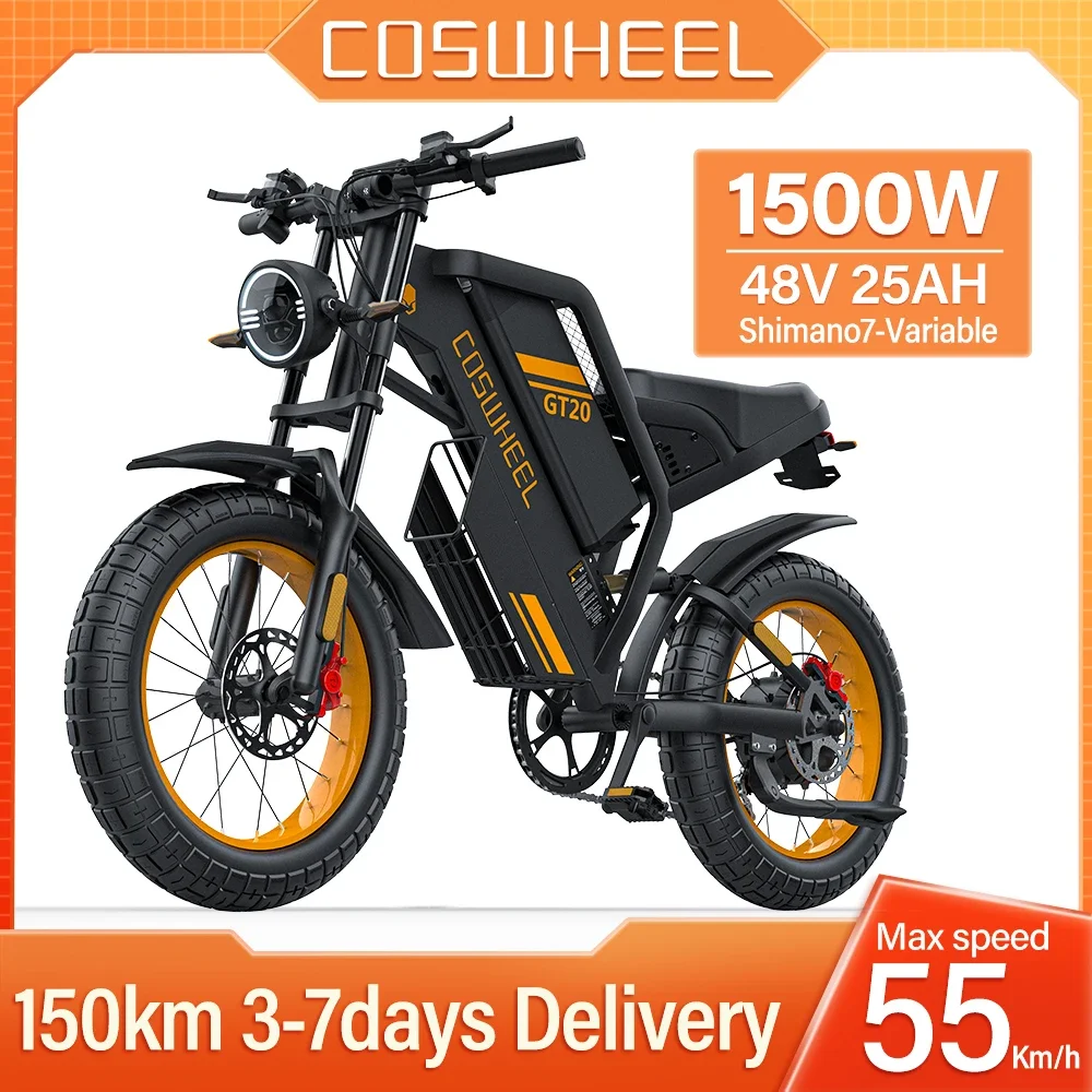 Moto Bici elettrica Mountain bike 1500W Motocicletta elettrica per aduto 20 pollici Fat tire e bike 48V Road Ebike dirt bike