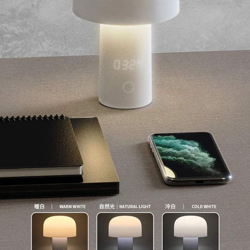 Creative Mushroom Time Table Lamp USB Charging Dimming Student Dormitory Bedroom Touch LED Atmosphere Minimalist Bedside Lamp