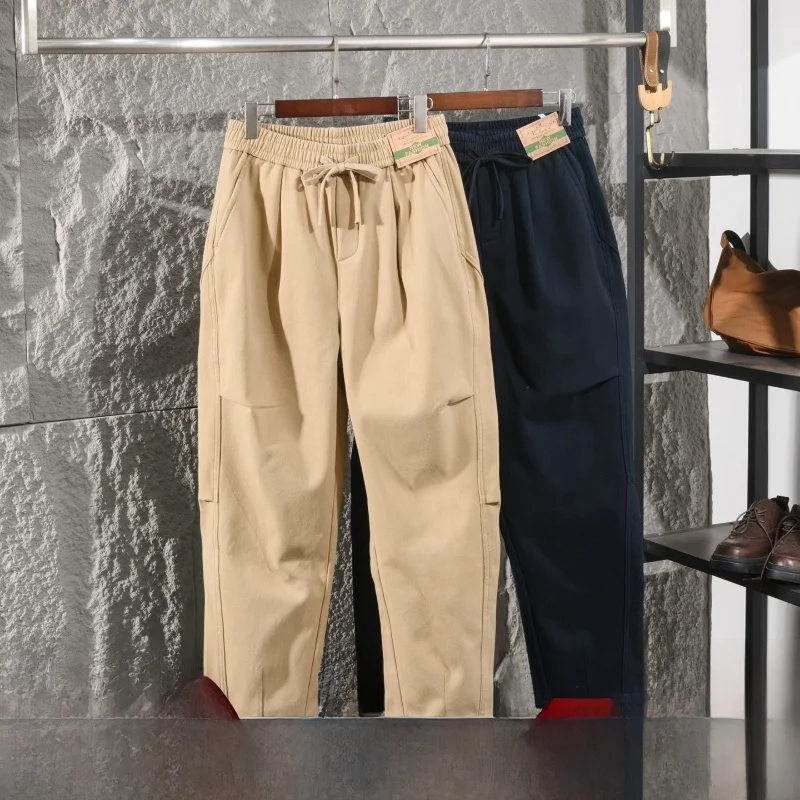 American Style Heavyweight 3D Curved Knife Washed Pure Cotton Autumn Winter Men's Pleated Loose Fleece Casual Pants
