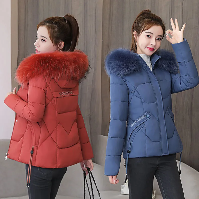 

Nice New Winter Parkas Women Jacket Thicken Fur Collar Hooded Overcoat Female Jacket Cotton Padded Coat Warm Outwear P969