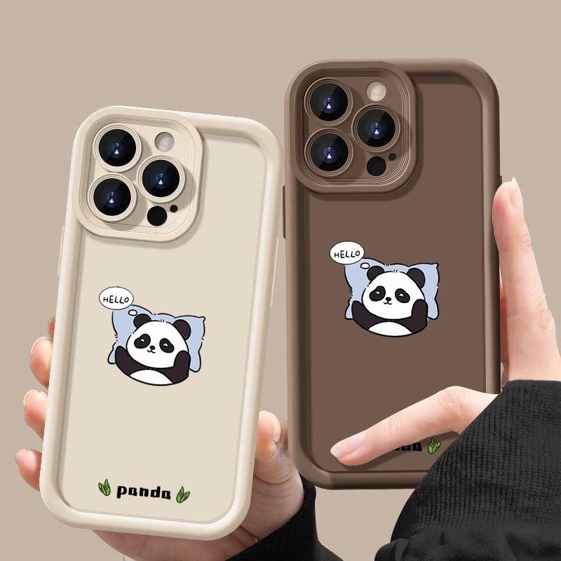 Panda Pattern Soft Phone Case For iPhone 14 15 16 Pro Max 16 Plus 13 12 11 Pro 7 8 Candy Color Shockproof Bumper Silicone Cover