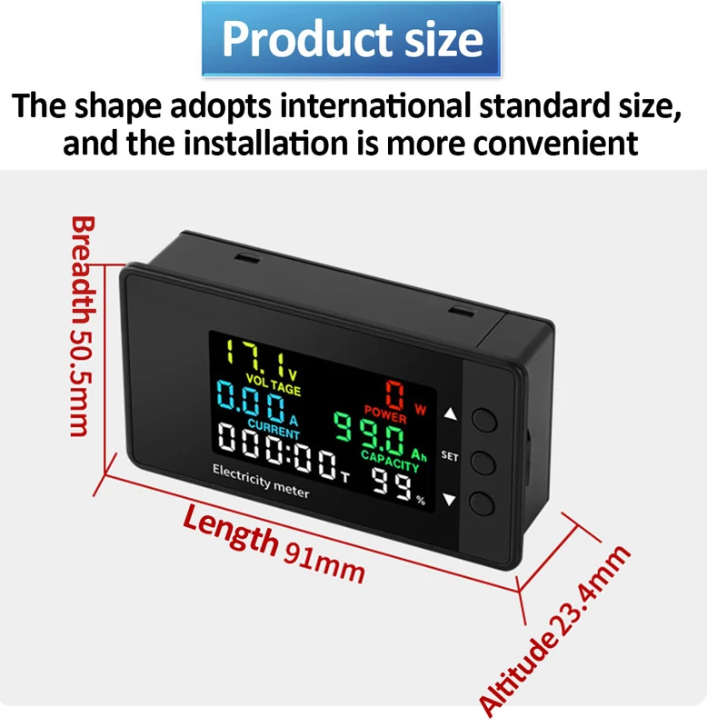 Imagem -04 - Multifuncional Led Digital Medidor Elétrico Voltímetro Amperímetro Tensão Corrente dc 7.5100v 20a 100a 200a 300a 6in 1