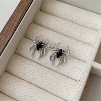 New Gothic Retro Old Spider Zircon Earrings Women Fashion Design Black Zircon Earring Party Jewelry Gifts