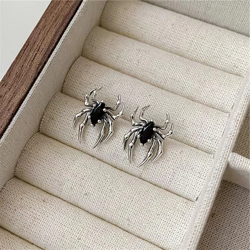 New Gothic Retro Old Spider Zircon Earrings Women Fashion Design Black Zircon Earring Party Jewelry Gifts