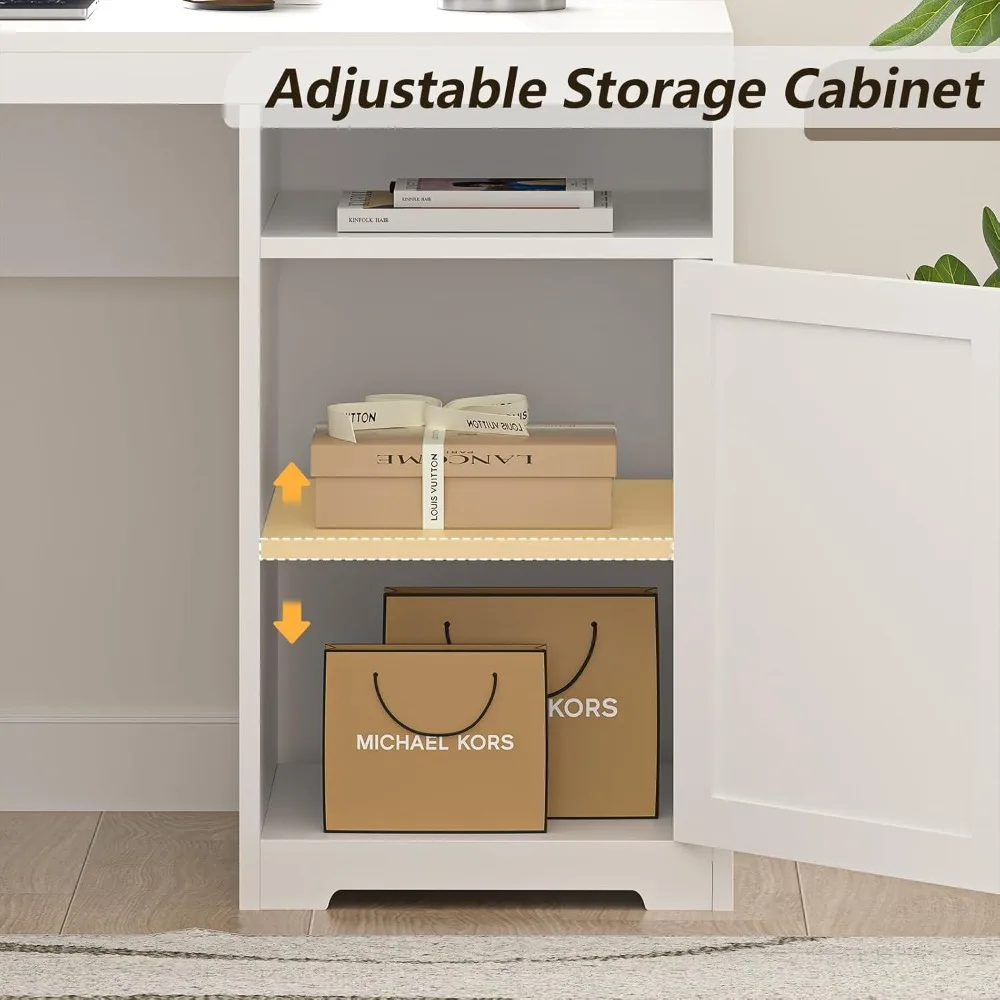 مكتب تنفيذي على شكل حرف L مقاس 63 بوصة مع أدراج ورف تخزين، مكتب كمبيوتر زاوية مع منافذ طاقة، على شكل حرف L