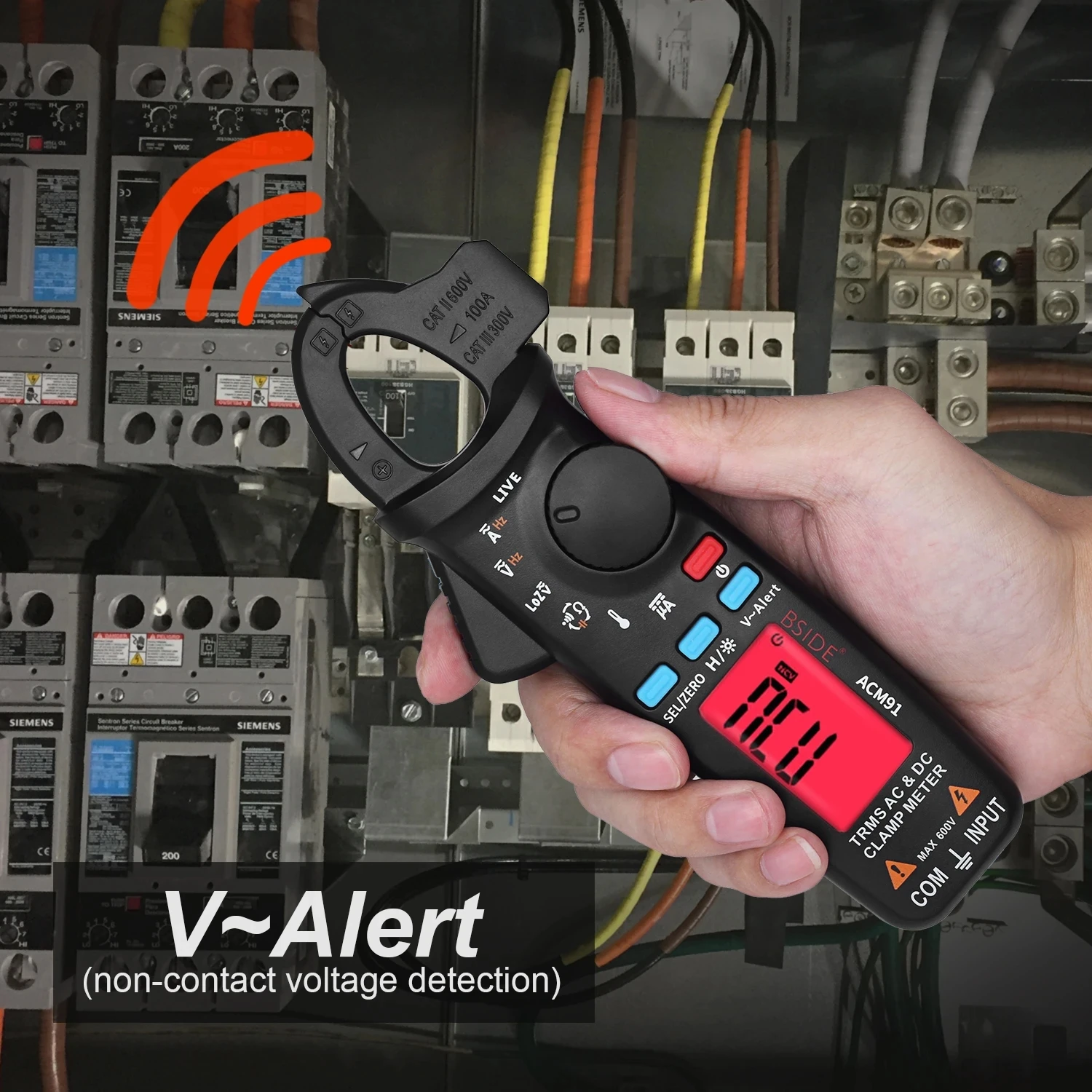 BSIDE AC DC Digital Current Clamp Meter 6000 Counts True RMS  Current Clamp Digital Ammeter Clamp Meter Auto Range Smart Ammeter