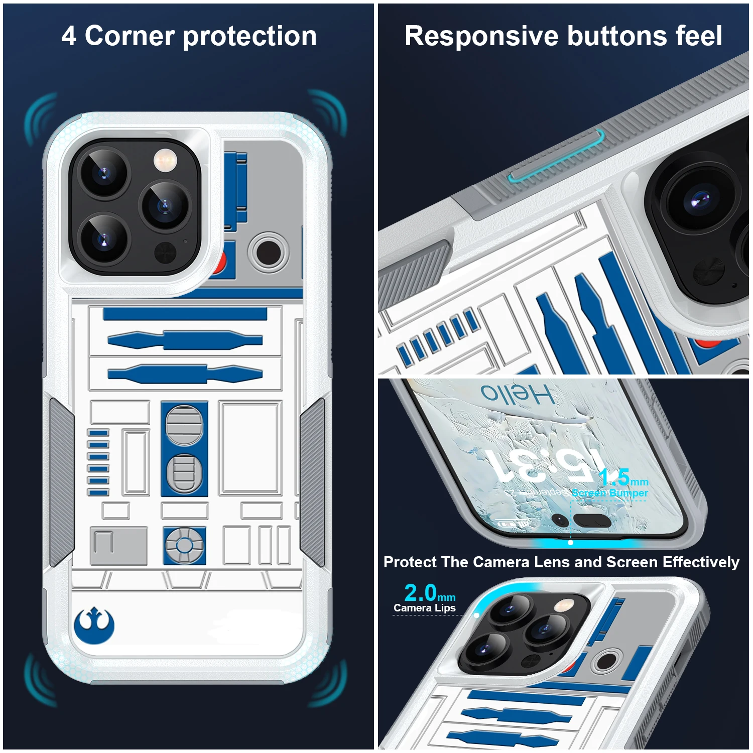 Case For IPhone SE2 XS XR 11 12 13 14 15 16 Plus Pro Max R2D2 Astronaut Robot Dual Layer Shock-Absorption Protective Cover