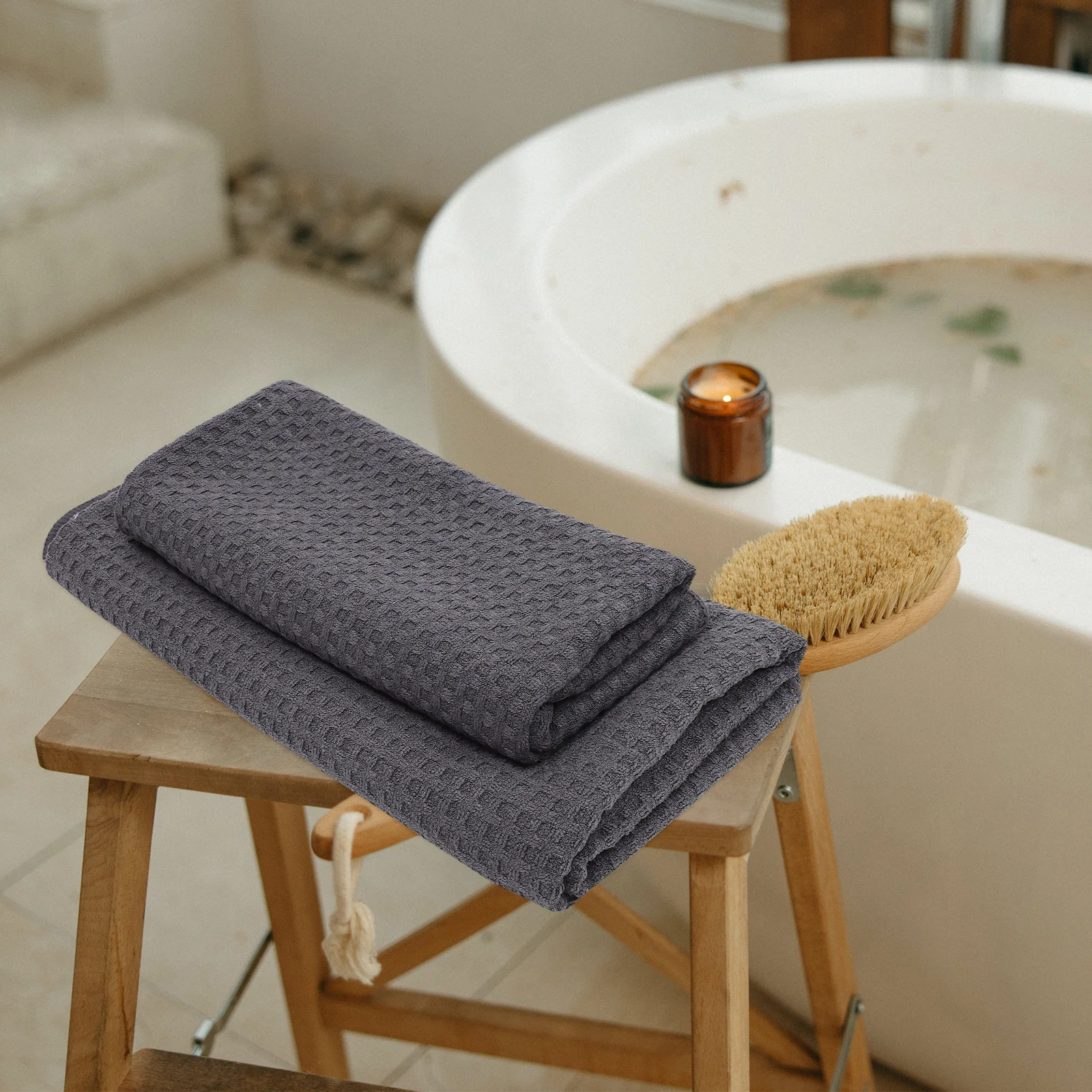 

2Pcs Waffle Bath Towel Thickened Quick Dry Large Size Household Cotton Bathing Towels Soft Absorbent No Fading Multi use