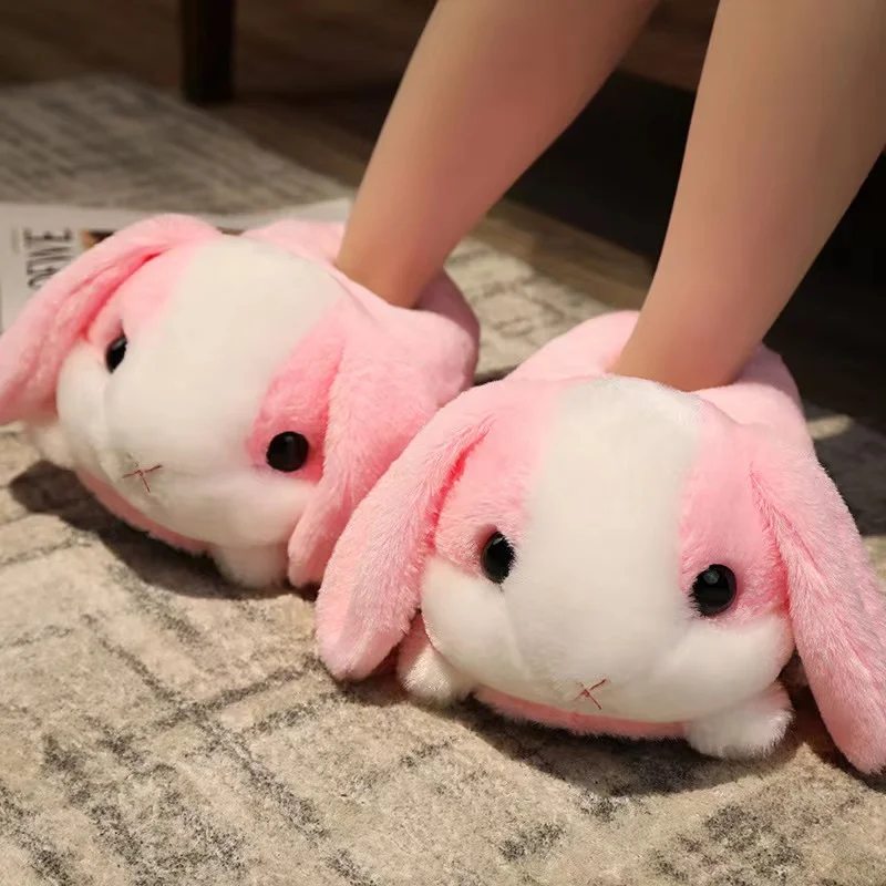 3 Colors Cute Cartoon Rabbit Plush Doll Slippers Animal Lovely Bunny Soft Stuffed Cotton Shoes Warm Winter Indoor Anime Slides