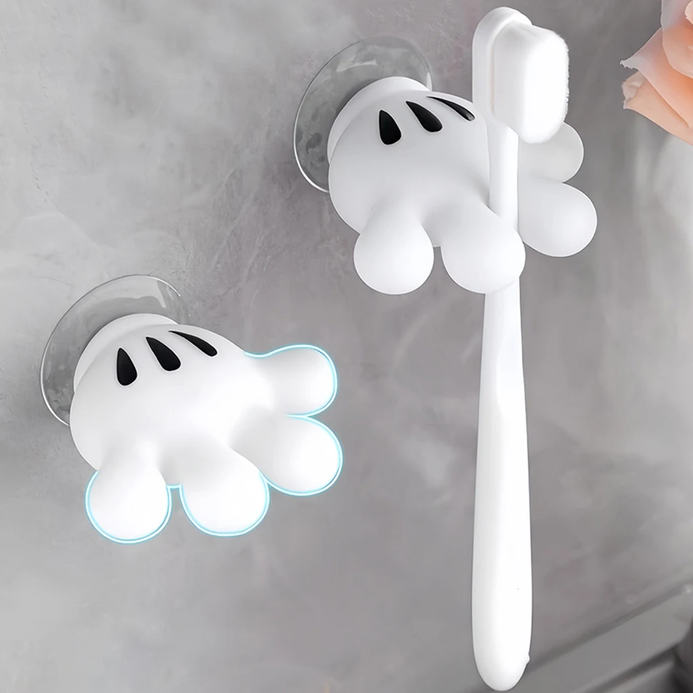 Suporte de escova de dentes em forma de palma dos desenhos animados, organizador de parede para escova de dentes, rack de armazenamento seco para cozinha
