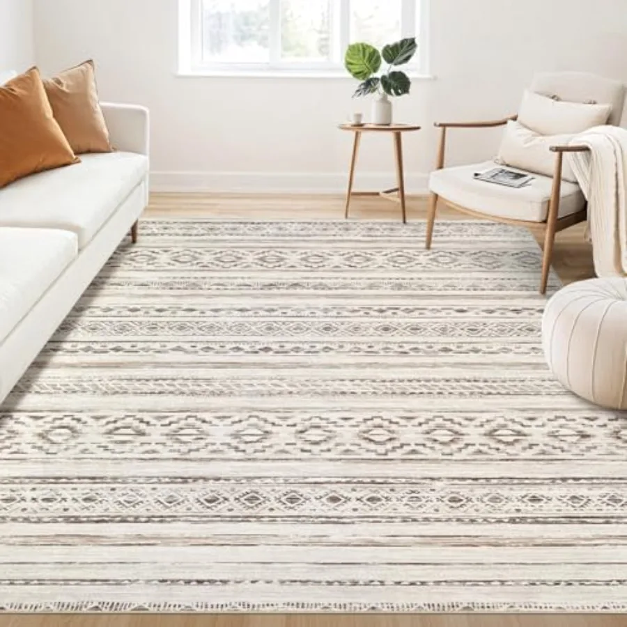 

Large Living Room Area Rug 5x7 Feet: Soft Machine Washable Boho Moroccan Farmhouse Style Rugs for Bedroom Under Dining Table No