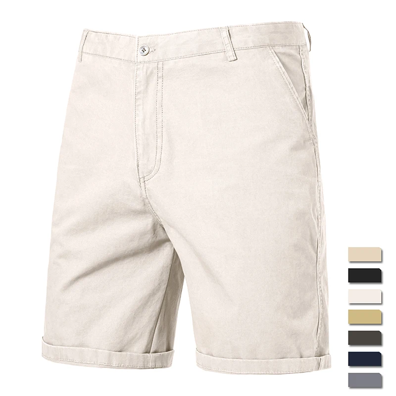 8 Colors Mens Cotton Casual Shorts Summer Business Casual Knee Pants Classic Khaki American Style Streetwear Golf Shorts Beige