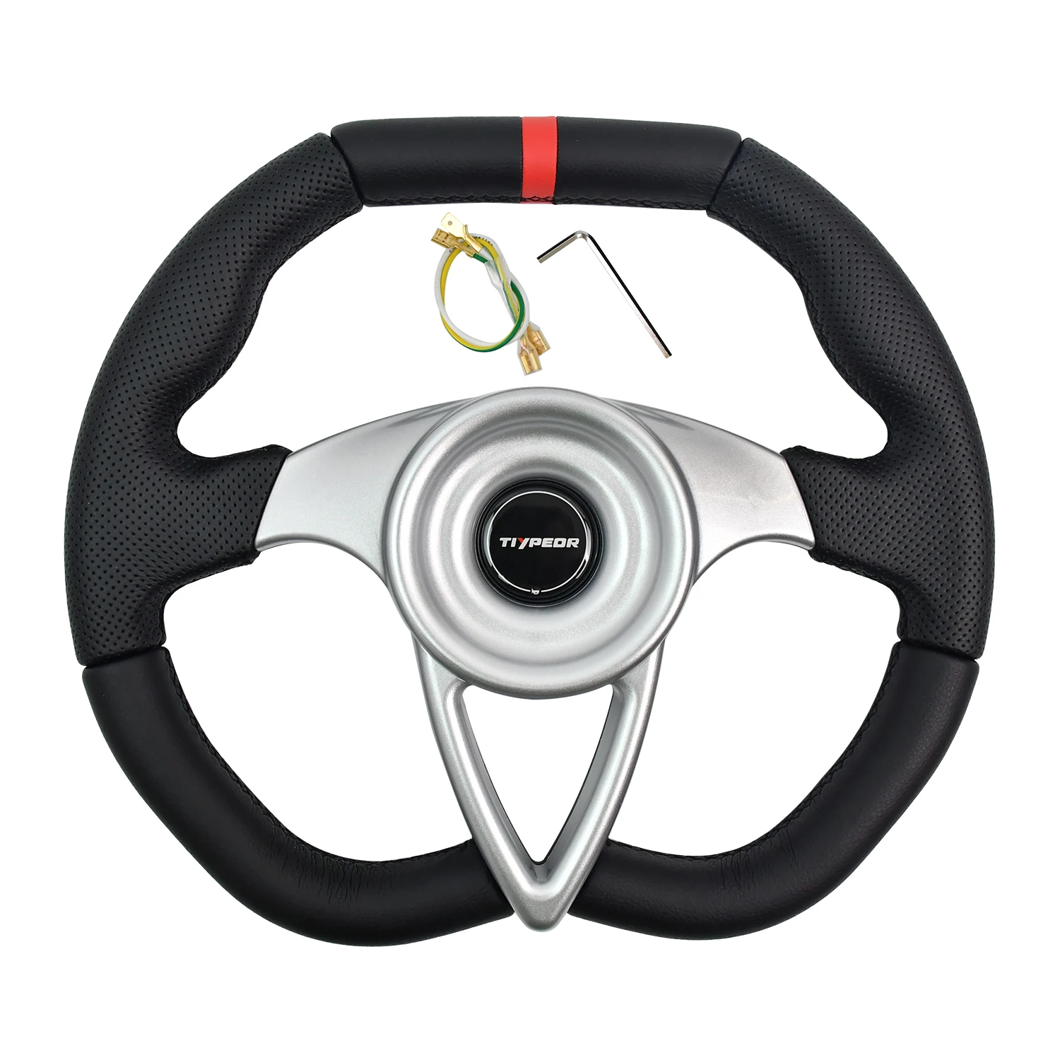 

TIYPEOR 350mm Universal Racing Steering Wheel Silver Aluminum Alloy D-shaped Sports Steering Wheel Without Hole Bracket