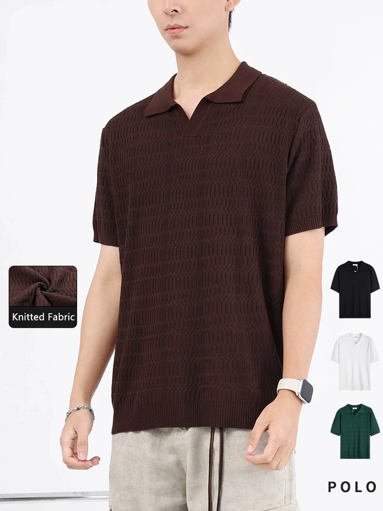 

Knitted Breathable Elastic Polo Shirts For Men Short Sleeve Loose Summer Quality Soft Comfortable Casual Solid Camisas De Hombre