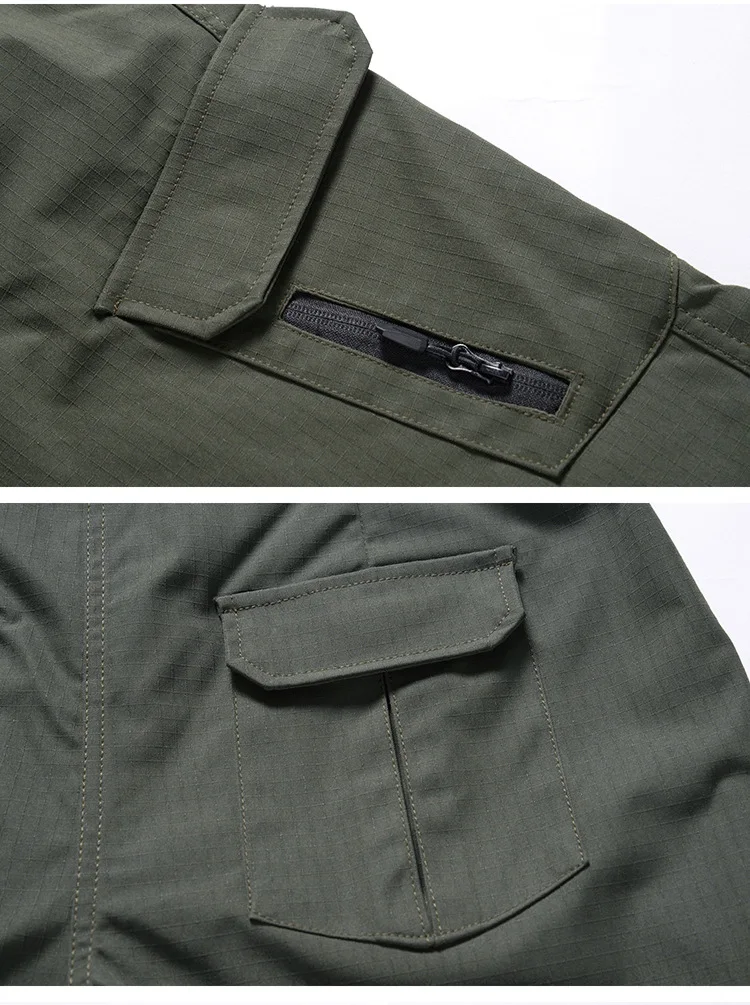 Frühling Herbst Herren Softshell Taktisches Zweiteiler-Set Wasserdicht Winddicht Multi-Taschen Abnehmbare Kapuze Jacke Gerade Cargohose – Detail 27