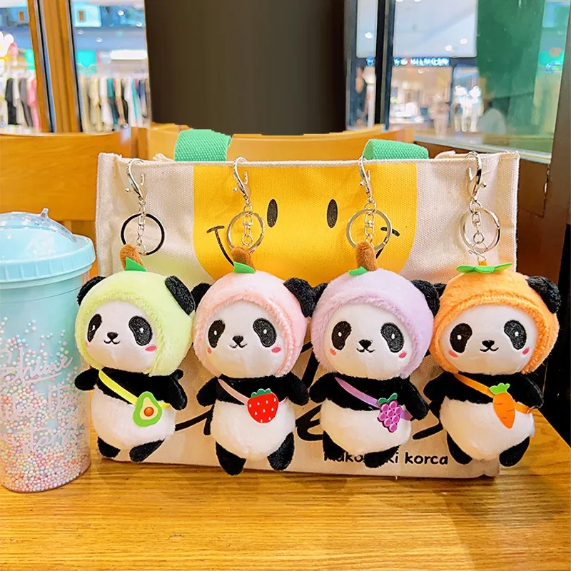 1PC Fruit Panda Plush Toy Cute Cartoon Backpack Pendant Doll Claw Machine Prize Wholesale Bag Charm Stuffed Animal Accessories