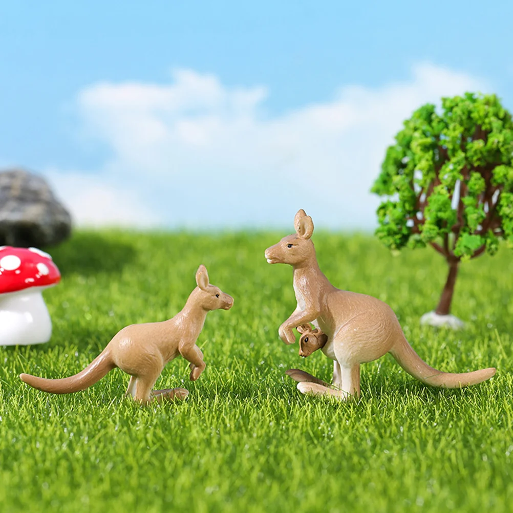 

4 Pcs Kangaroo Microlandscape Toy Animals Miniature Figurine Decoration Decorate Statue Small Pvc Ornament Decorations