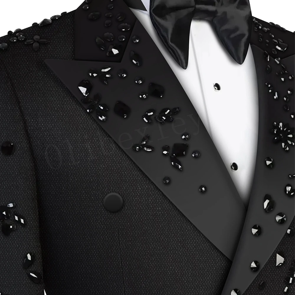 Olibexley Luxury 2 Pieces Suits for Men Beads Decoraction Groom Wedding Blazer Formal Party Prom Suits Blazer+Pants for Party