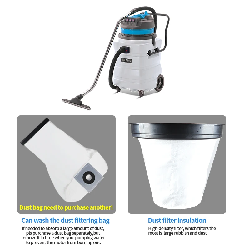 Industrial 90L Dual-Use Vacuum Cleaner Manual Large Suction Water Removal Hotel Machine Wet & Dry 3-Motor Powerful Plastic Tank