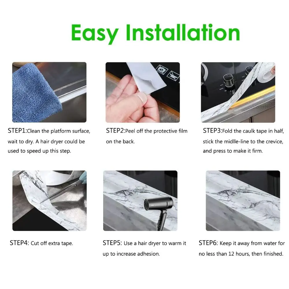 Picture 7: 2 Rolls 3m Self-Adhesive Waterproof Sealing Tape - Durable Polyester Textured Surface | Kitchen & Bathroom Use for Sink