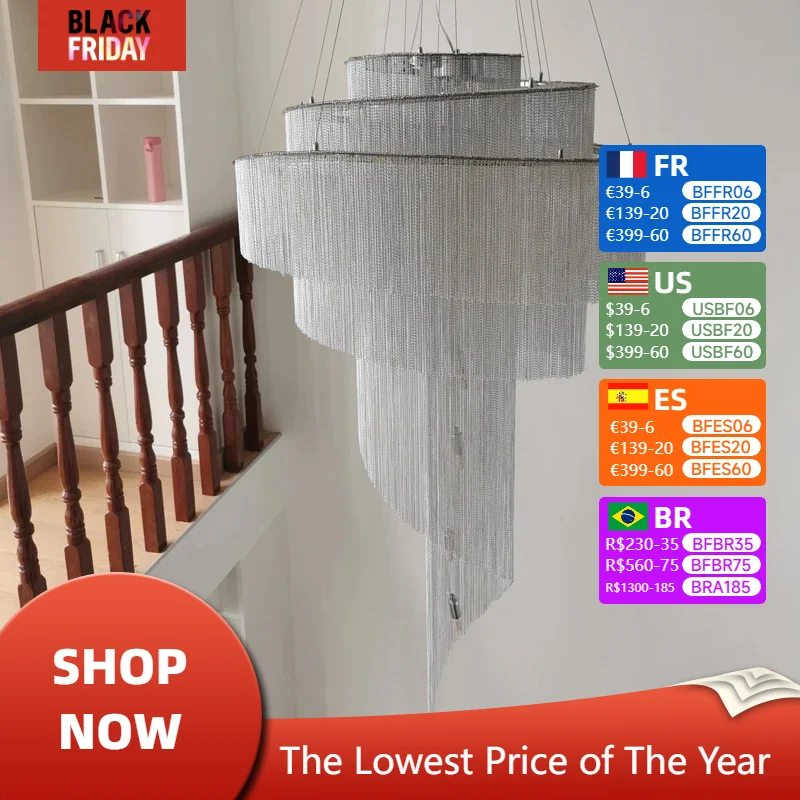 

European Tassel Chandelier Modern Luxury Wedding Dining Table Led Lights Duplex Creative Staircase Lamps for Room Home-appliance