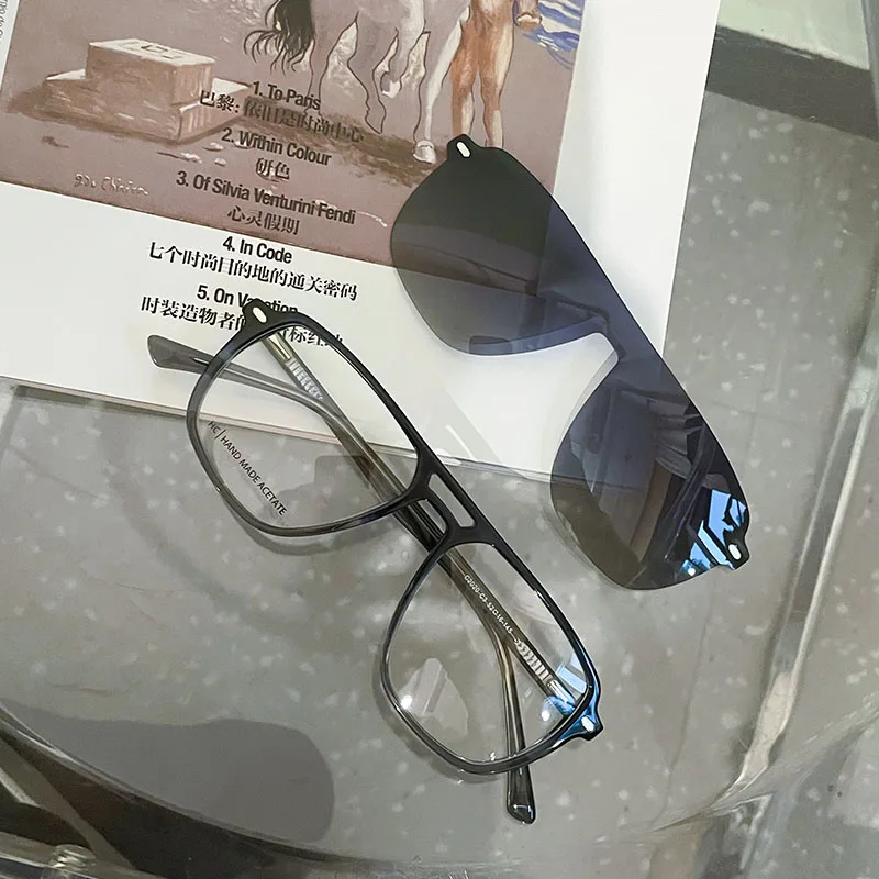 Ceofy New Men Acetate Fashion Glasses Frame Hand Made Retro Polarized Sun Clip Magnet Optical Prescription Eyeglasses Frame