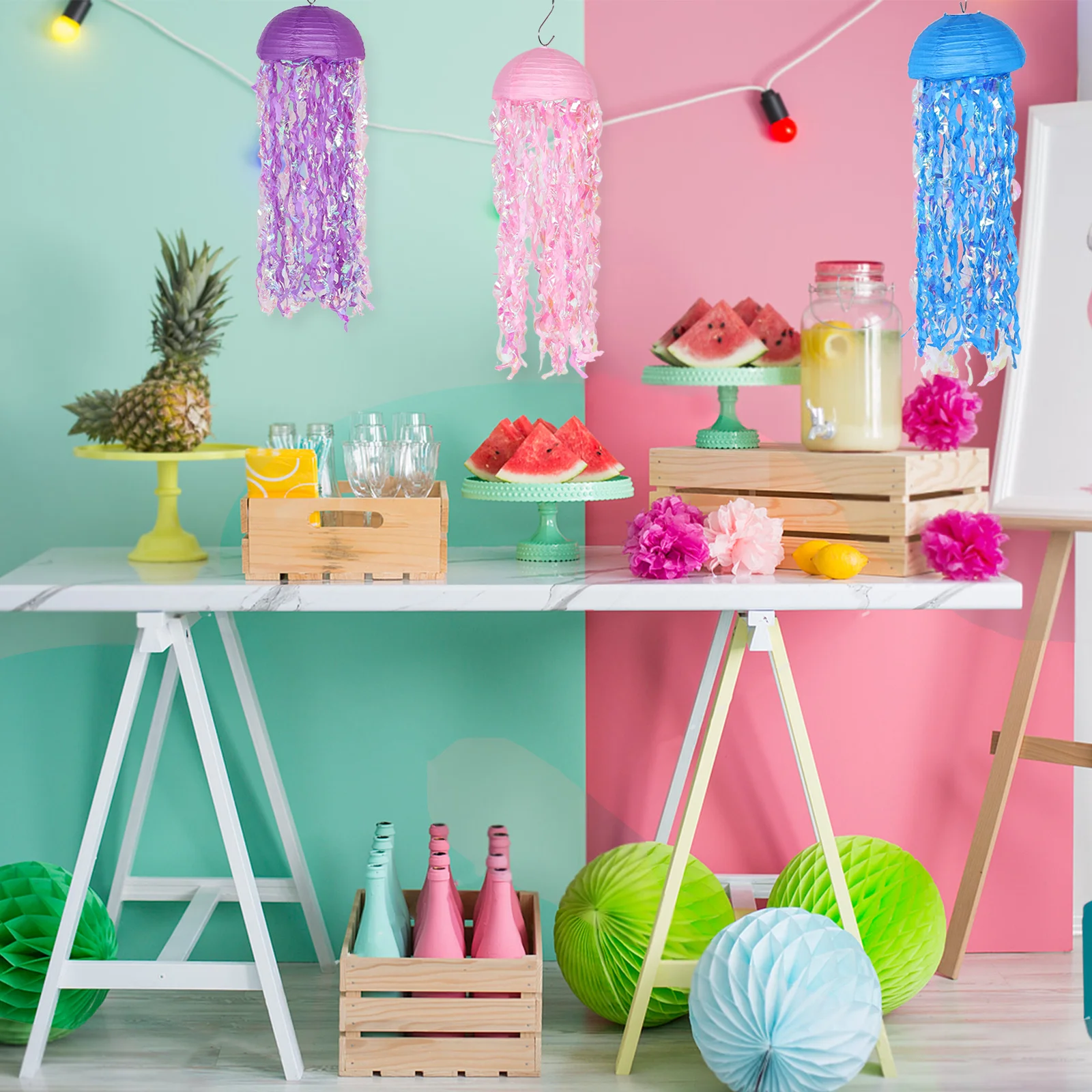 

6Pcs Underwater Birthday Decorations Mermaid Party Supplies Paper Lanterns for Shower Ceiling Wall Display