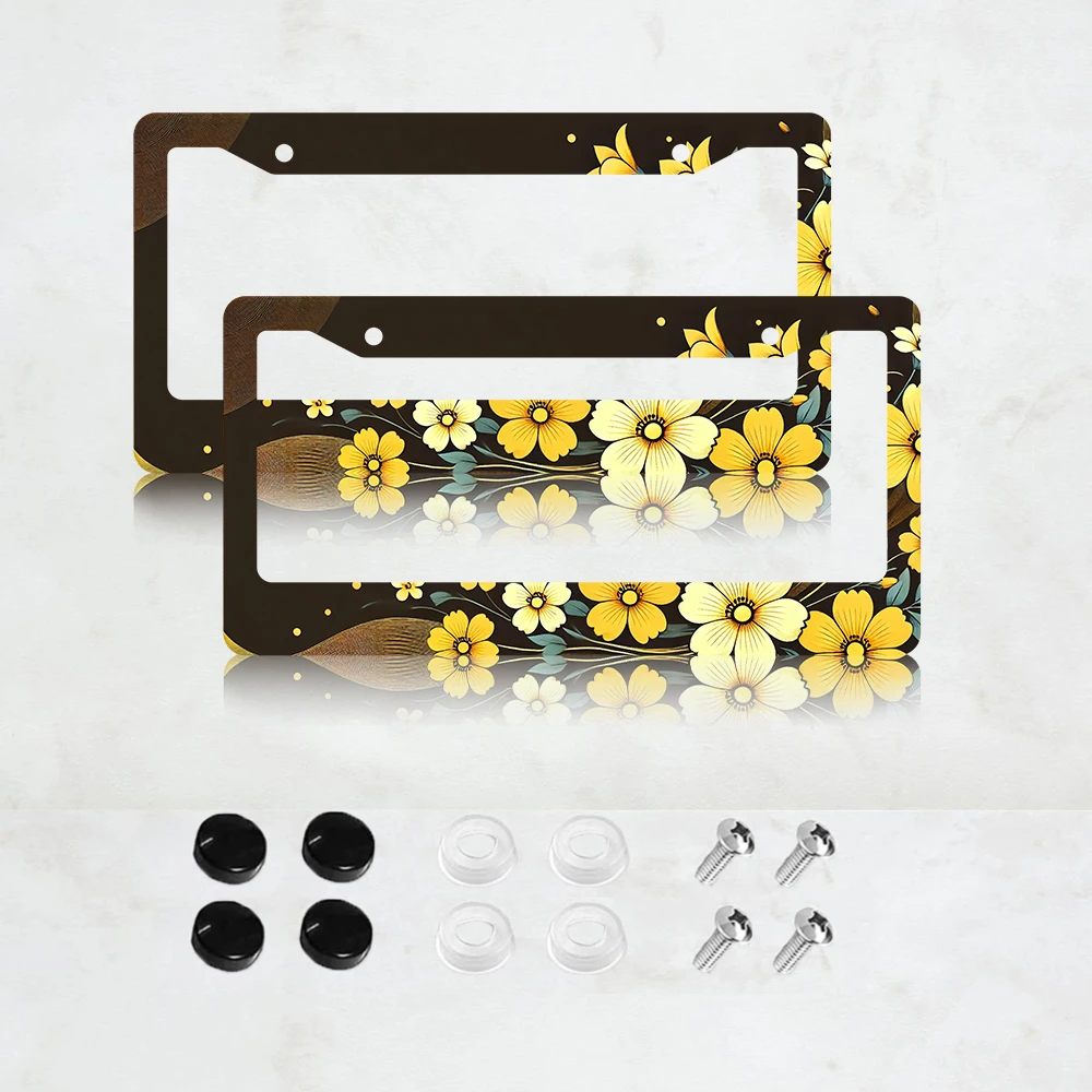 

2 шт. желтые рамки для номерных знаков с цветами сакуры, красивые цветочные рамки для номерных знаков, алюминиевые аксессуары, декор для автомобилей