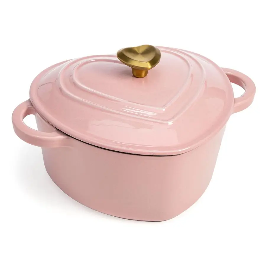 

Enameled Cast Iron Dutch Oven HeartShaped Pot with Lid, Dual Handles, Works on All Stovetops, Oven Safe to 500F, 4Quart, Pink