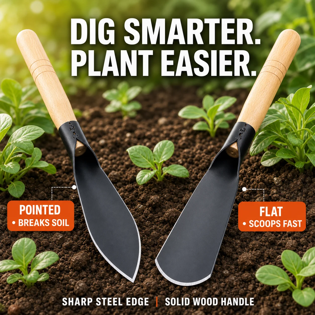 Garden Hand Trowel Small Planting Shovel Pointed Flat Steel Blade Wooden Handle for Flower Pots Vegetable Beds Home Gardeners