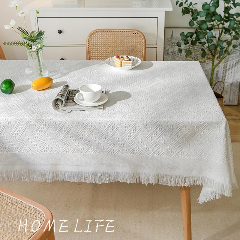 Nordic Cotton Linen Tablecloth, Rectangular End Table Cover, Tassel Lace Tablecloth, Photo Meal Cloth, Round Table Cloth,