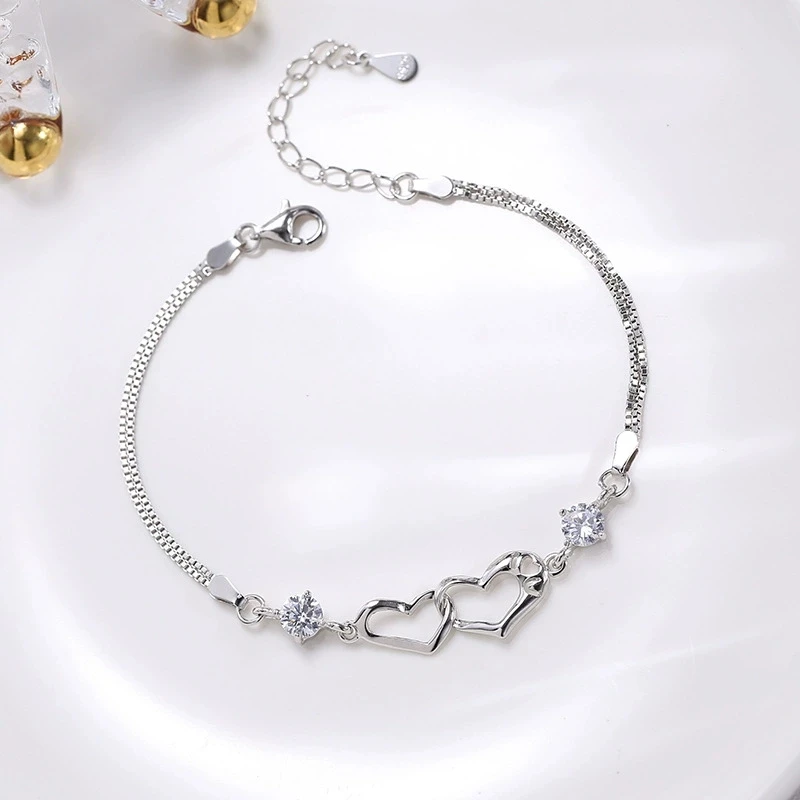 

New 925 Sterling silver high quality Crystal Beautiful heart Bracelets for women fashion party Wedding engagement Jewelry gifts