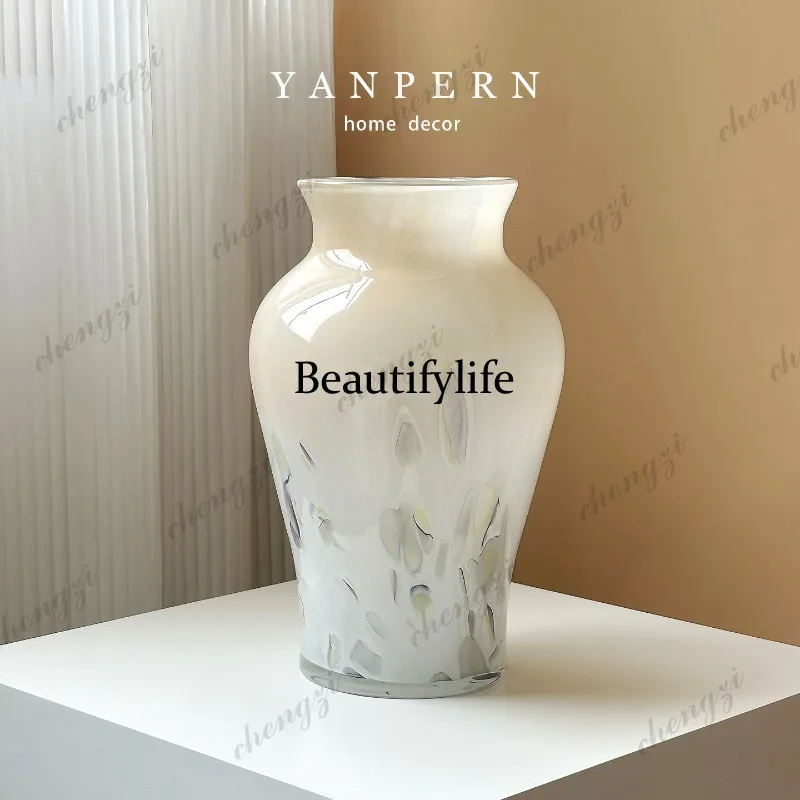 Medieval beige glass vase ornament, entrance, living room desktop flower arrangement, water raising decorative flower utensils