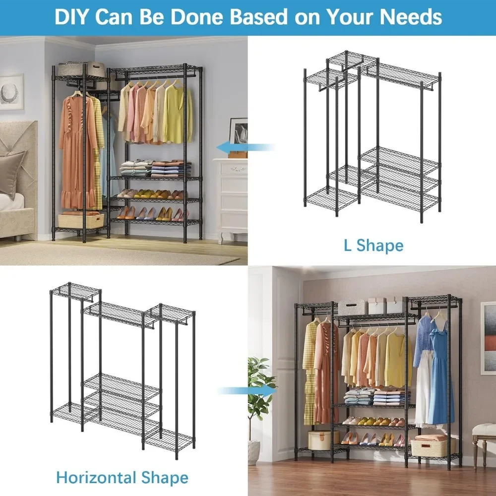 V20 Basic Heavy Duty Garment Rack, Rack de roupas para pendurar roupas, Rack de roupas com prateleira de fio ajustável