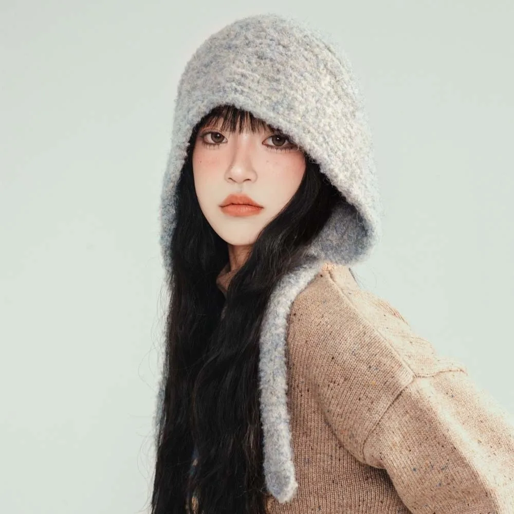 

Acrylic Fibers Knitted Hooded Cap Soft Double Side Neck Collar Beanies Cap Thickened Triangular Winter Neckerchief Hat Men