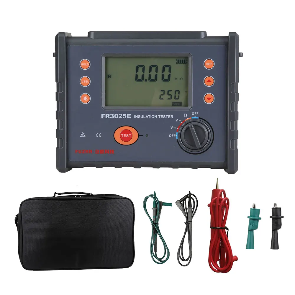 FR3025E 250/500/1000/2500/5000V Megohmmeter 200Gohm Insulation Resistance Testers Highly Voltmeter Continuity Tester