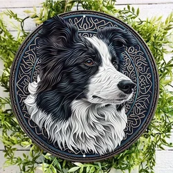 Border Collie Dog Cutout Grawerowany laserowo aluminiowy metalowy znak, okrągły wieszak na drzwi, dekoracje ścienne, wodoodporny i odporny na warunki atmosferyczne