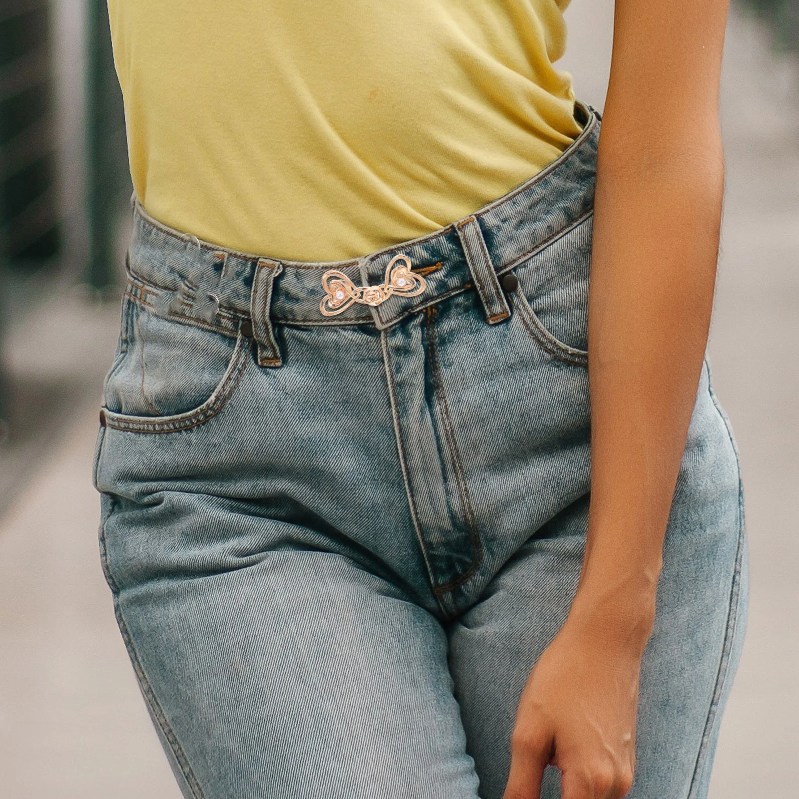 مشبك مشبك الخصر على شكل قلب بدون خياطة معدنية قابلة للتعديل لشد زر الجينز لتخسيس الخصر ملابس يومية من سبائك الزنك #5