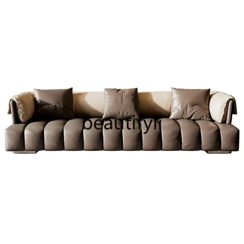 G80 Italian minimalist piano keys leather sofa straight row elephant ears armrest color matching creative combination sofa