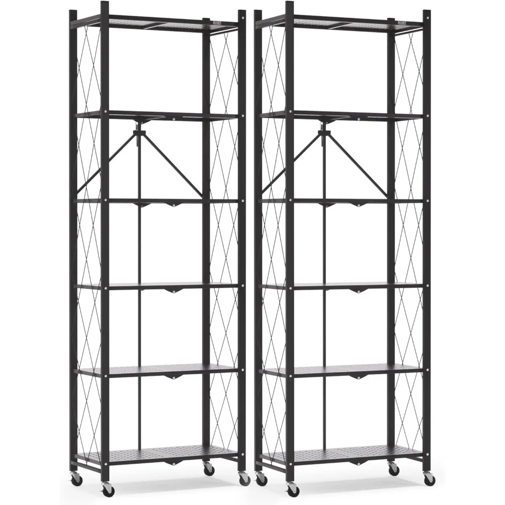 

73.6 Inch Folding Bookshelf, 6 Tier Metal Bookcase and Bookshelves, Tall Shelves for Living Room Office Bedroom, Heavy Duty Book