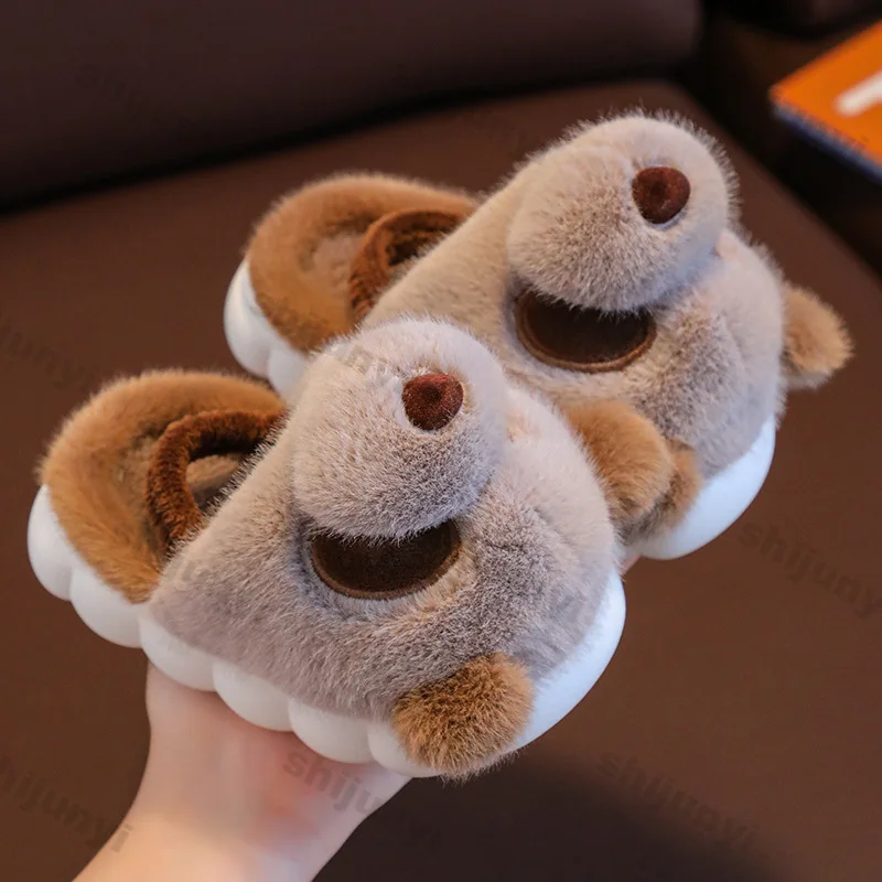 Children Cotton Slippers Boys Toddler Autumn Winter Indoor Home Anti Slip Warm Slides Kids Girls Baby Cute Cartoon Plush Shoes