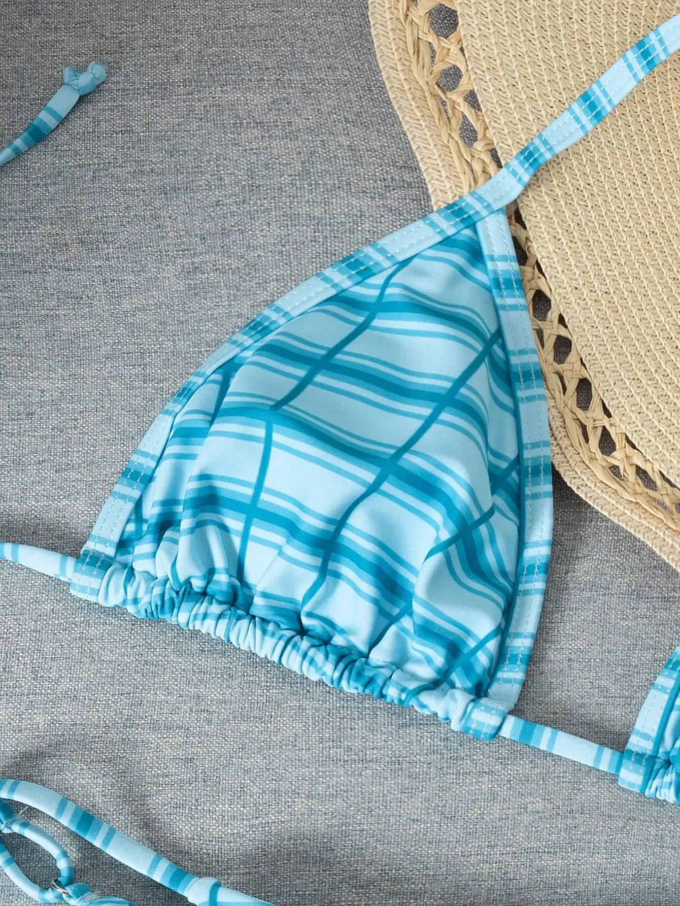 

Women's Plaid Triangle Bikini Set With Knotted Details And Adjustable Straps