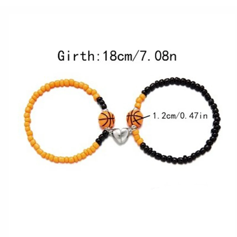 2Pcs/Set Heart Magnetic Basketball Tennis Ball Sports Couple For Women Men Braided Bracelets Bead String Bracelet Jewelry